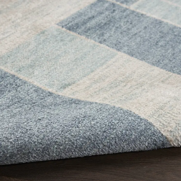 10' Blue And Ivory Geometric Washable Runner Rug