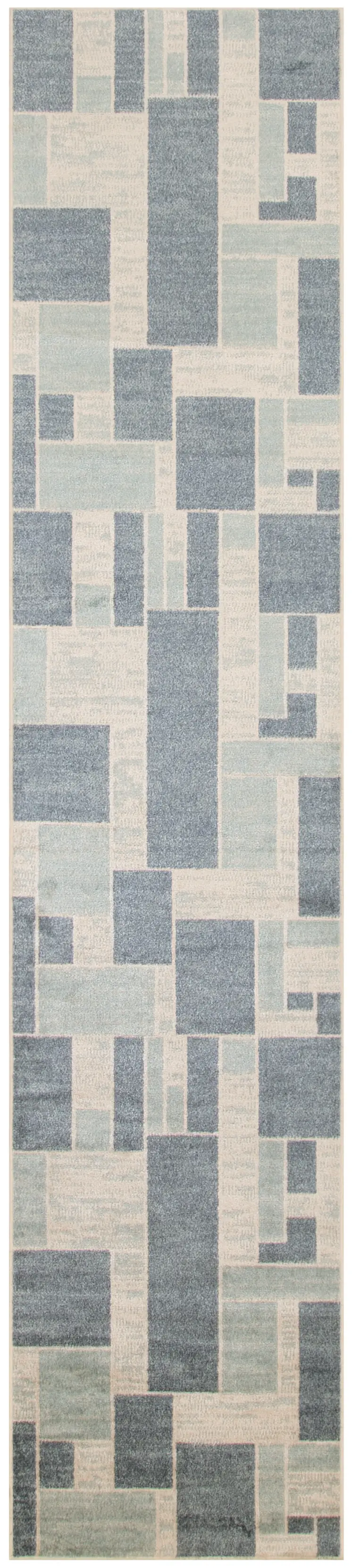 10' Blue And Ivory Geometric Washable Runner Rug
