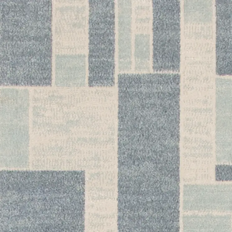 10' Blue And Ivory Geometric Washable Runner Rug