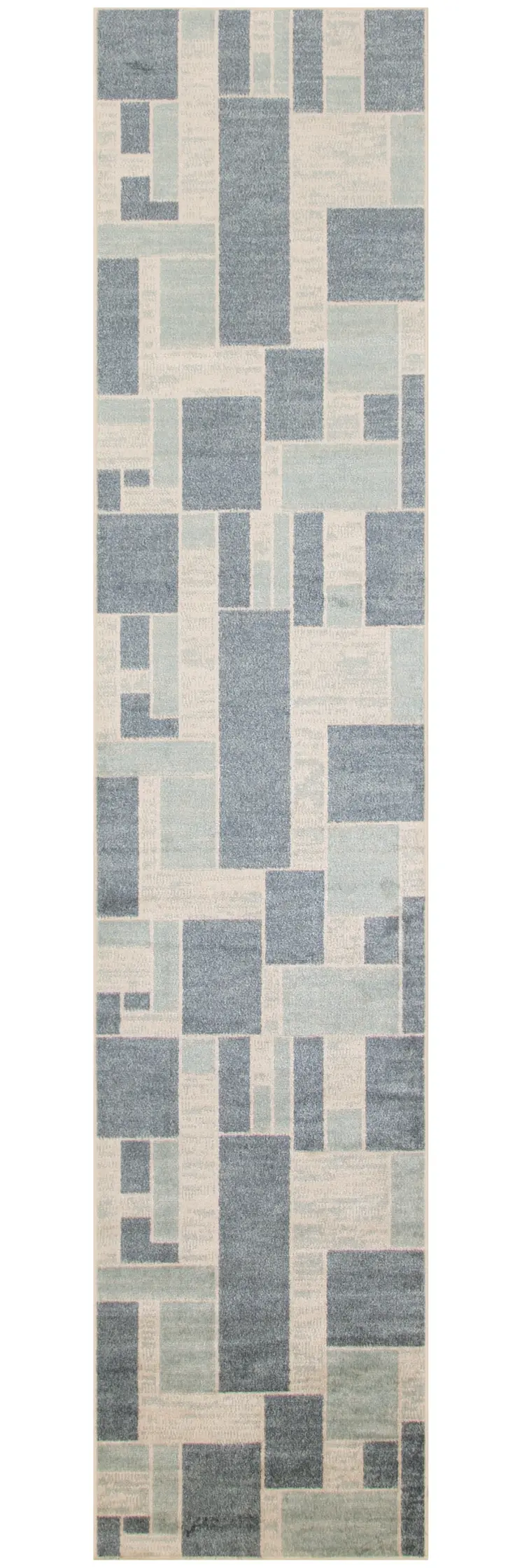 8' Blue And Ivory Geometric Washable Runner Rug