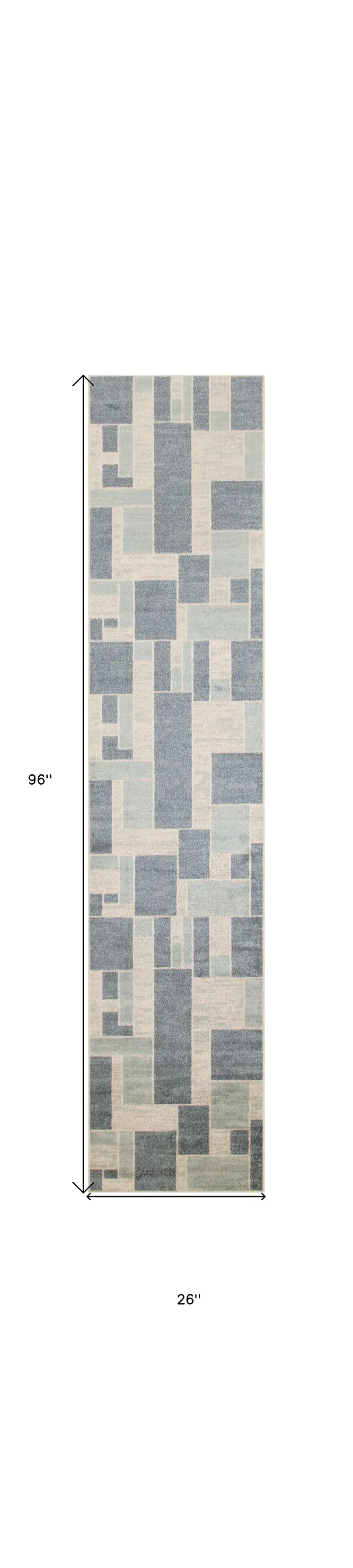 8' Blue And Ivory Geometric Washable Runner Rug