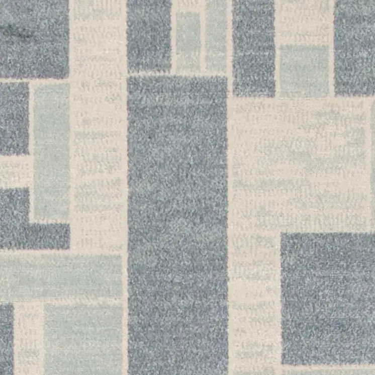 8' Blue And Ivory Geometric Washable Runner Rug