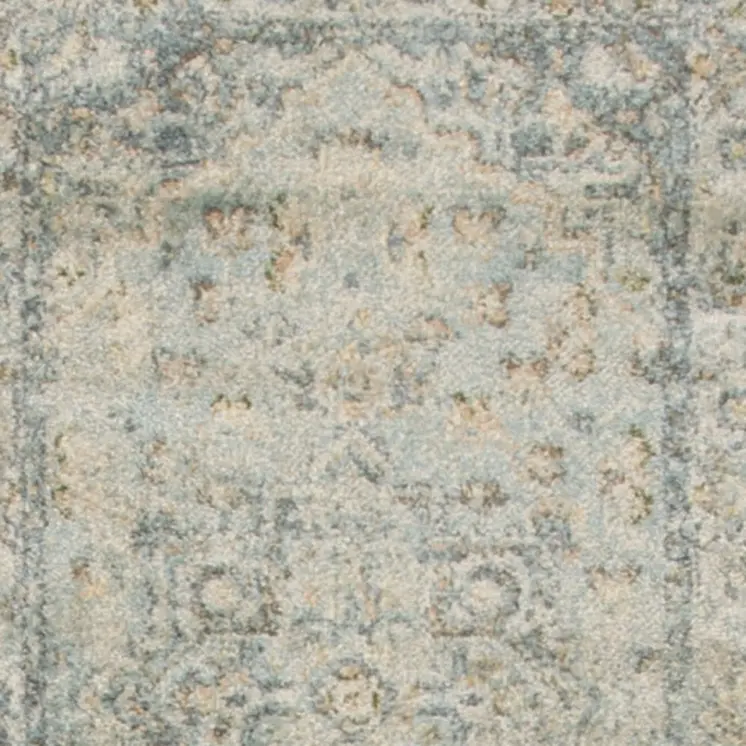 10' Blue And Ivory Floral Medallion Distressed Washable Runner Rug