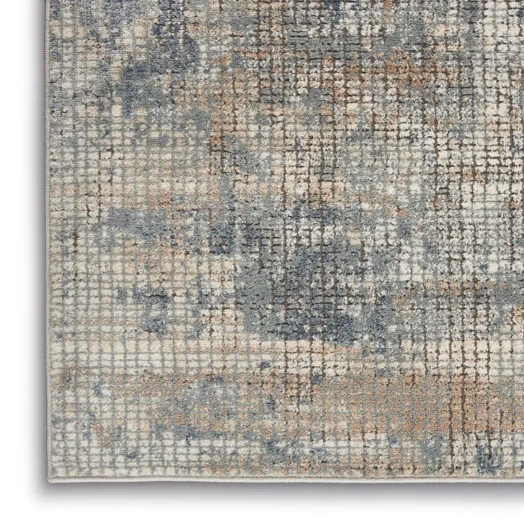 9' X 12' Beige and Blue Abstract Power Loom Distressed Area Rug