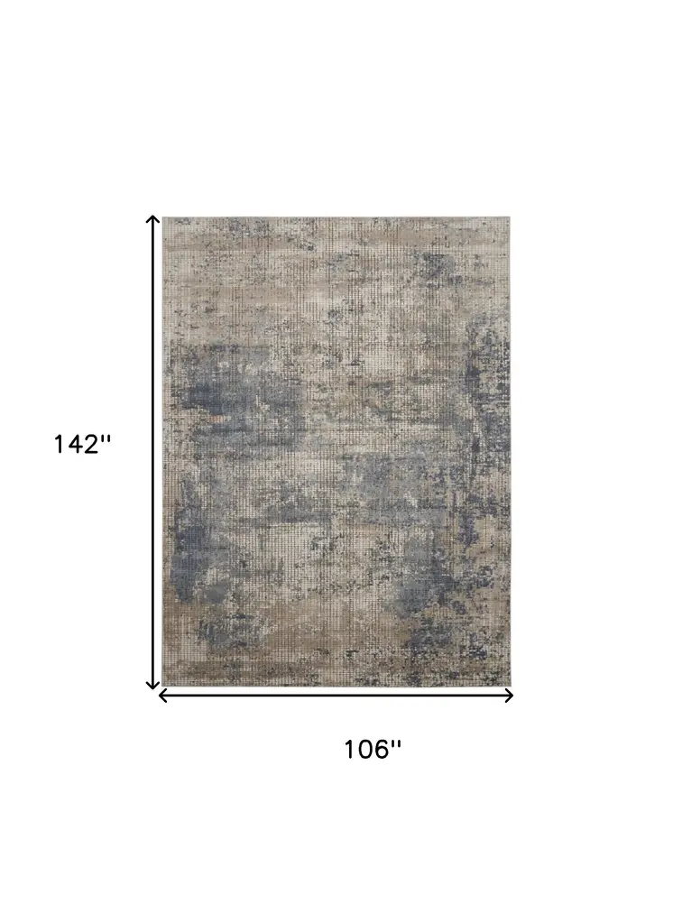 9' X 12' Beige and Blue Abstract Power Loom Distressed Area Rug