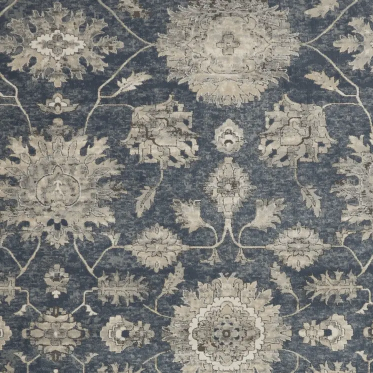 9' X 12' Beige and Blue Floral Medallion Power Loom Area Rug
