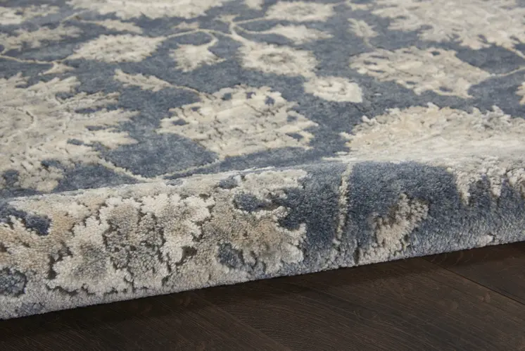 9' X 12' Beige and Blue Floral Medallion Power Loom Area Rug
