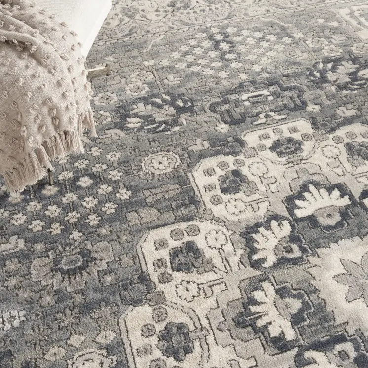 9' X 12' Gray and Ivory Medallion Power Loom Area Rug