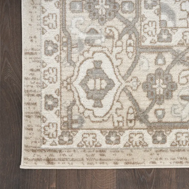 4' X 6' Beige and Ivory Medallion Power Loom Distressed Area Rug