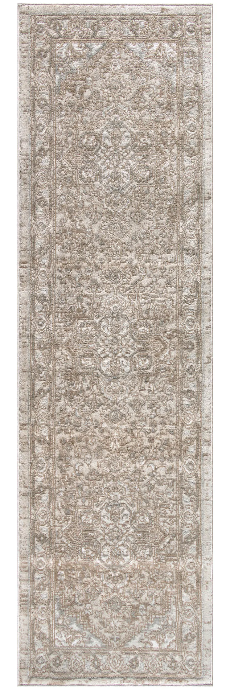 8' Beige And Ivory Medallion Distressed Runner Rug