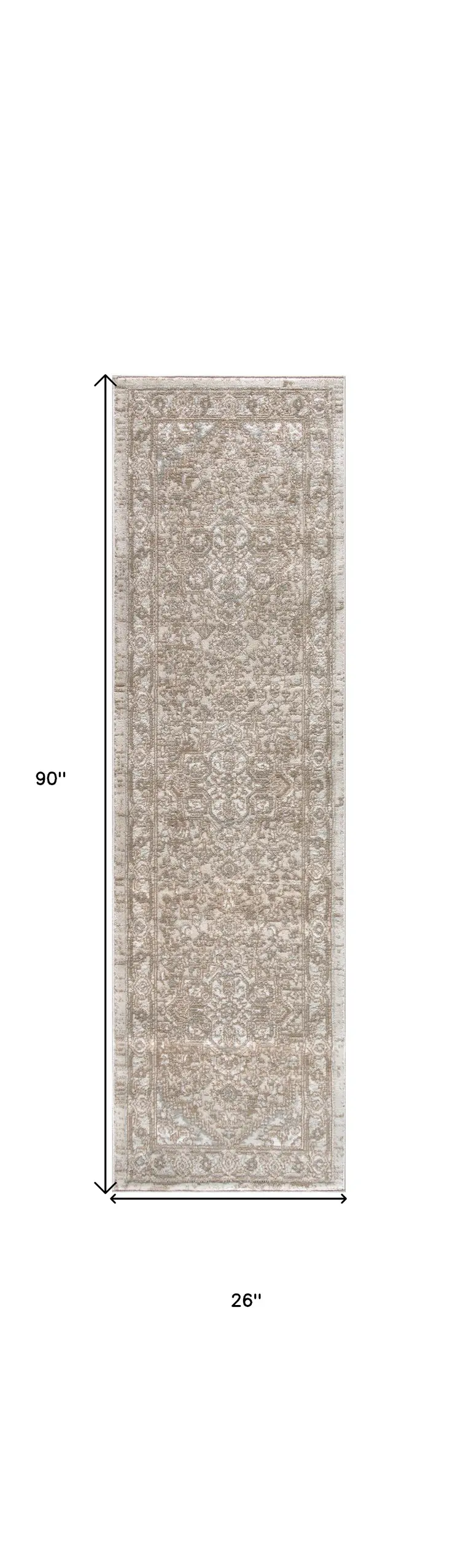 8' Beige And Ivory Medallion Distressed Runner Rug