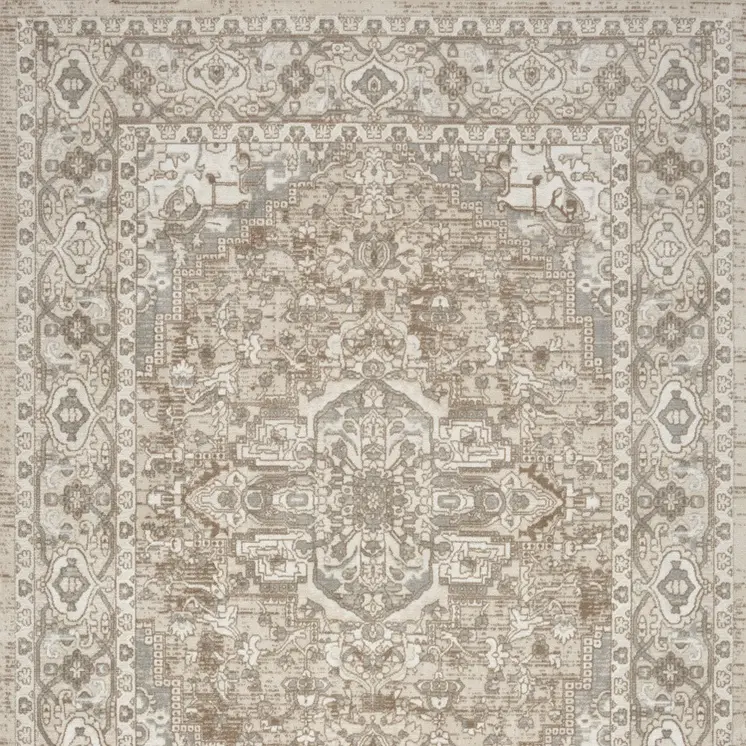 5' X 7' Beige and Ivory Medallion Power Loom Distressed Area Rug