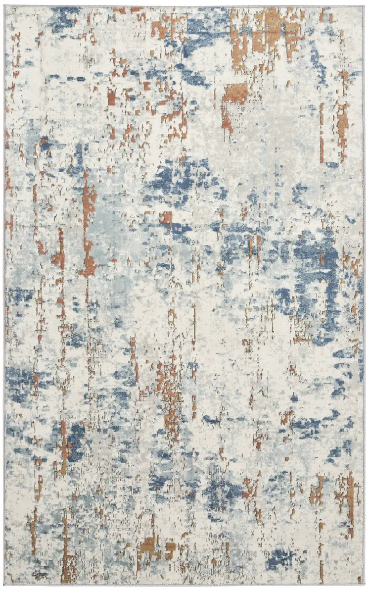 4' X 6' Beige and Blue Abstract Power Loom Area Rug