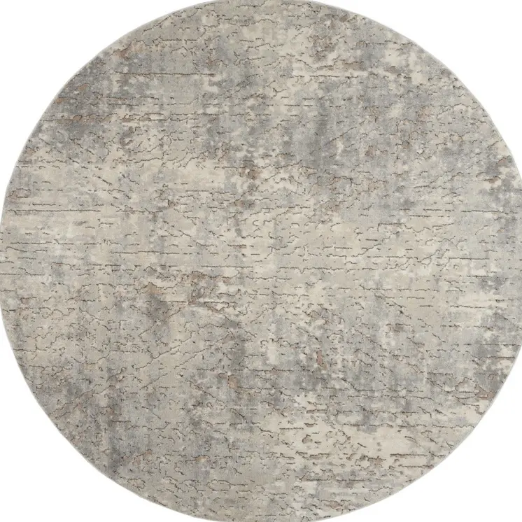 8' Beige and Gray Round Abstract Power Loom Area Rug