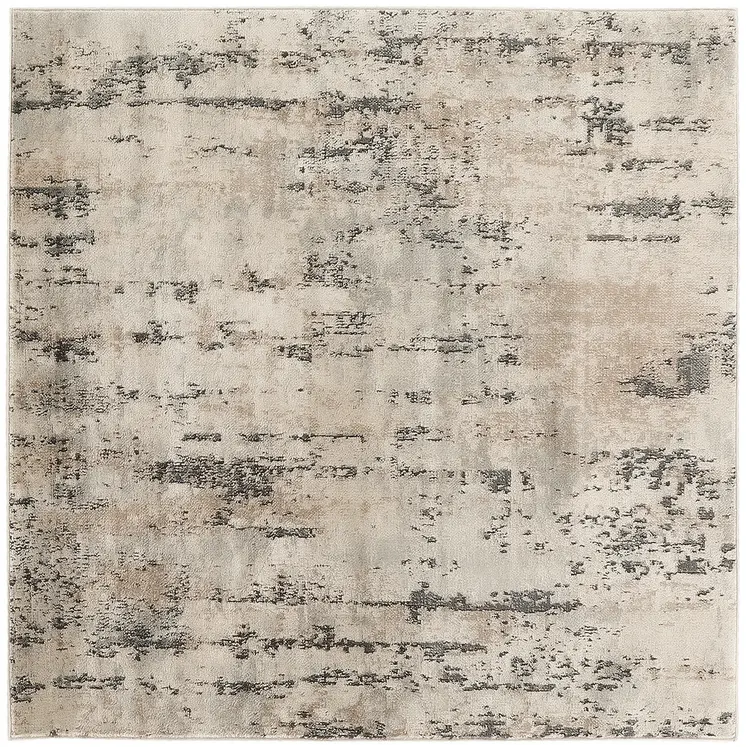 4' Beige and Gray Square Abstract Power Loom Area Rug