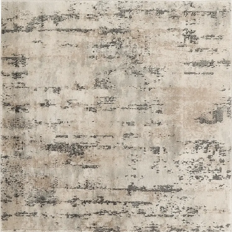 4' Beige and Gray Square Abstract Power Loom Area Rug