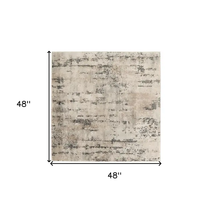 4' Beige and Gray Square Abstract Power Loom Area Rug