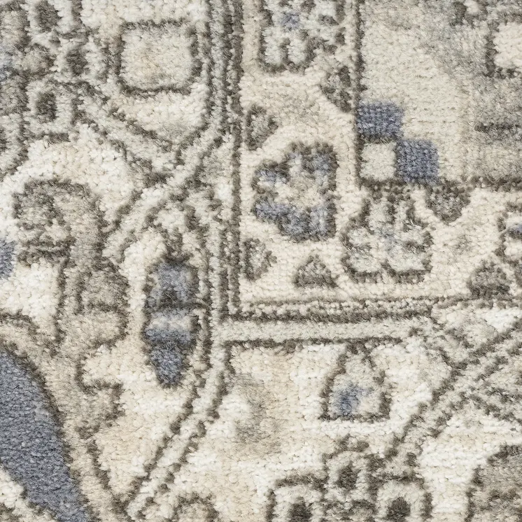 8' Blue And Ivory Medallion Distressed Runner Rug