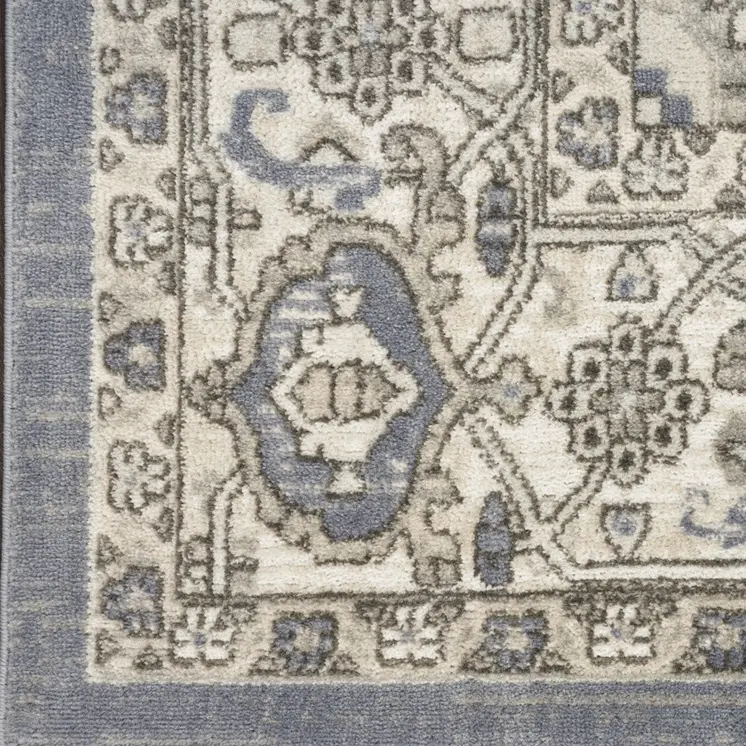 8' Blue And Ivory Medallion Distressed Runner Rug