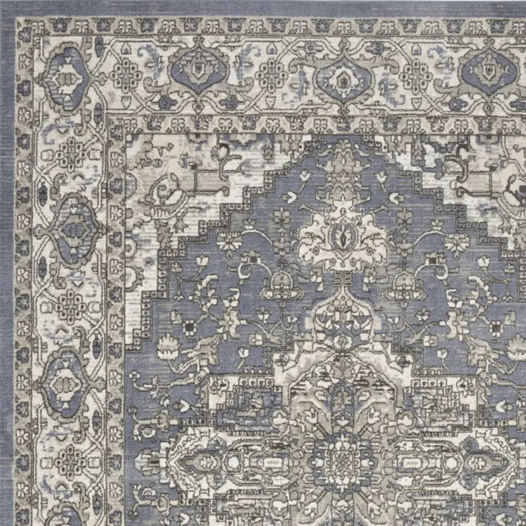 8' X 10' Blue and Ivory Medallion Power Loom Distressed Area Rug