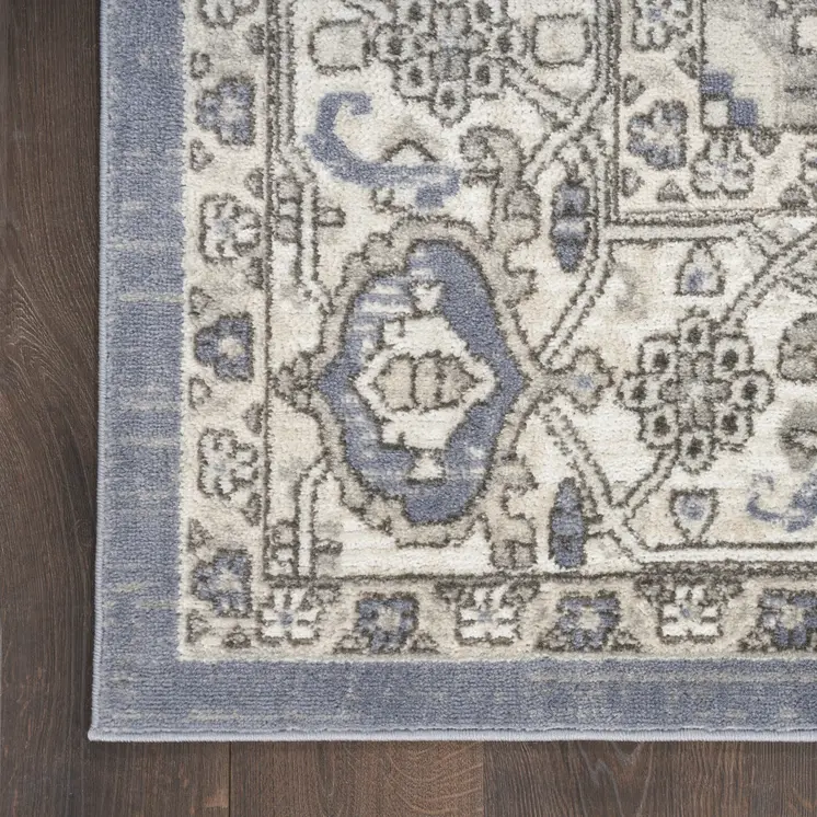 8' X 10' Blue and Ivory Medallion Power Loom Distressed Area Rug