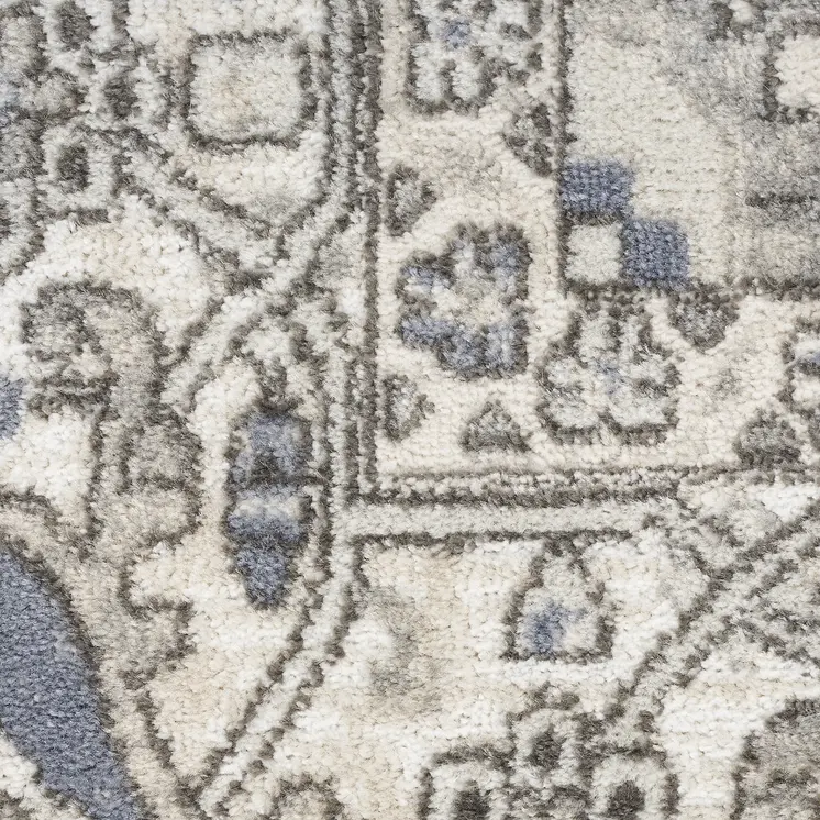 8' X 10' Blue and Ivory Medallion Power Loom Distressed Area Rug