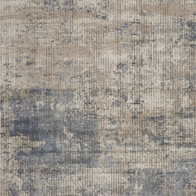 7' X 10' Beige and Blue Abstract Power Loom Distressed Area Rug