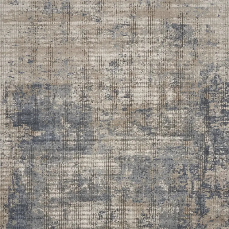 7' X 10' Beige and Blue Abstract Power Loom Distressed Area Rug