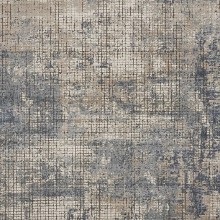 8' X 10' Beige and Blue Abstract Power Loom Distressed Area Rug