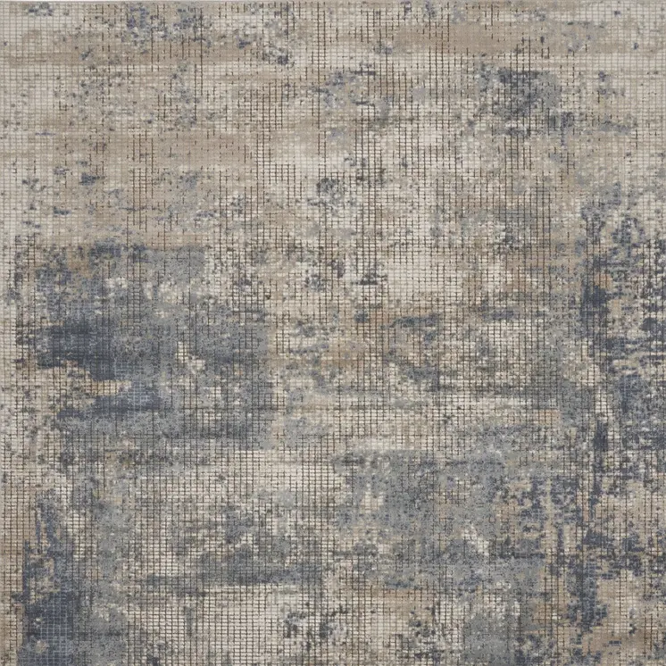 8' X 10' Beige and Blue Abstract Power Loom Distressed Area Rug