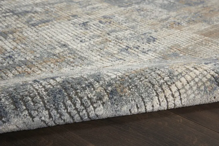 8' X 10' Beige and Blue Abstract Power Loom Distressed Area Rug