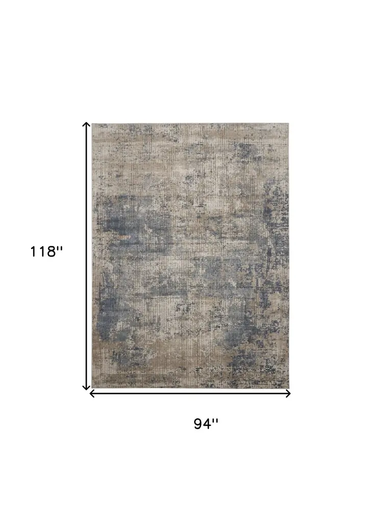 8' X 10' Beige and Blue Abstract Power Loom Distressed Area Rug