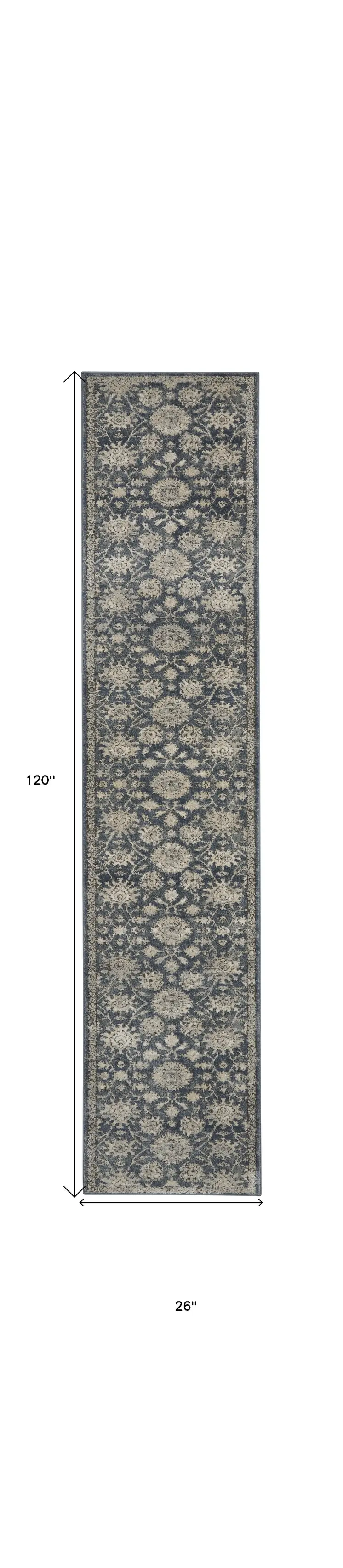 10' Beige And Blue Floral Medallion Runner Rug