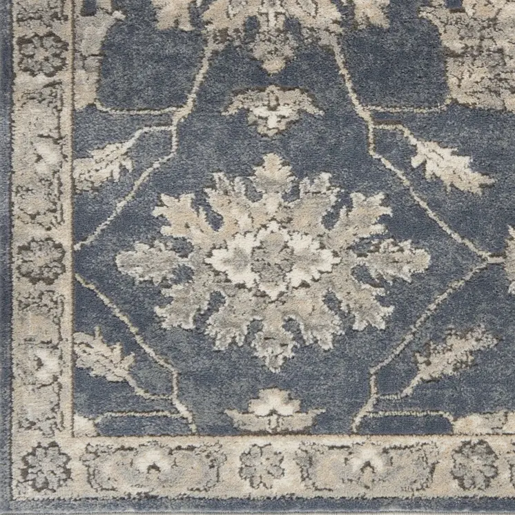 10' Beige And Blue Floral Medallion Runner Rug