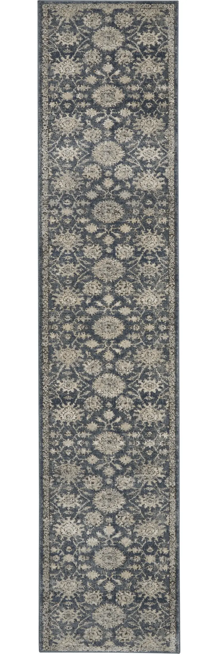 10' Beige And Blue Floral Medallion Runner Rug