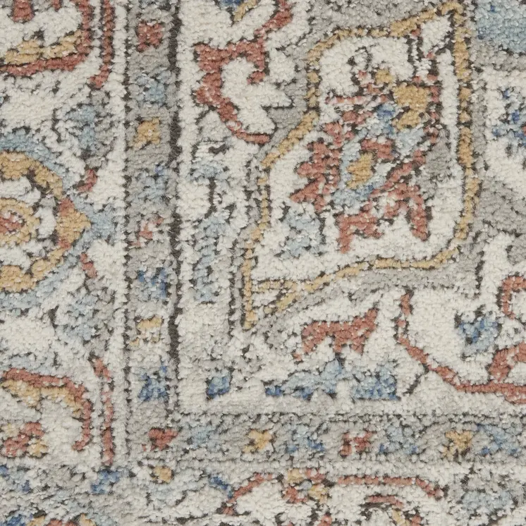 7' X 10' Blue and Ivory Medallion Power Loom Distressed Area Rug