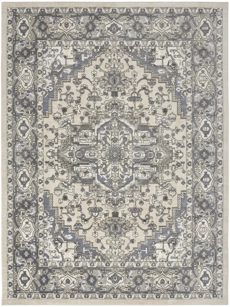 4' X 6' Blue and Ivory Medallion Power Loom Distressed Area Rug