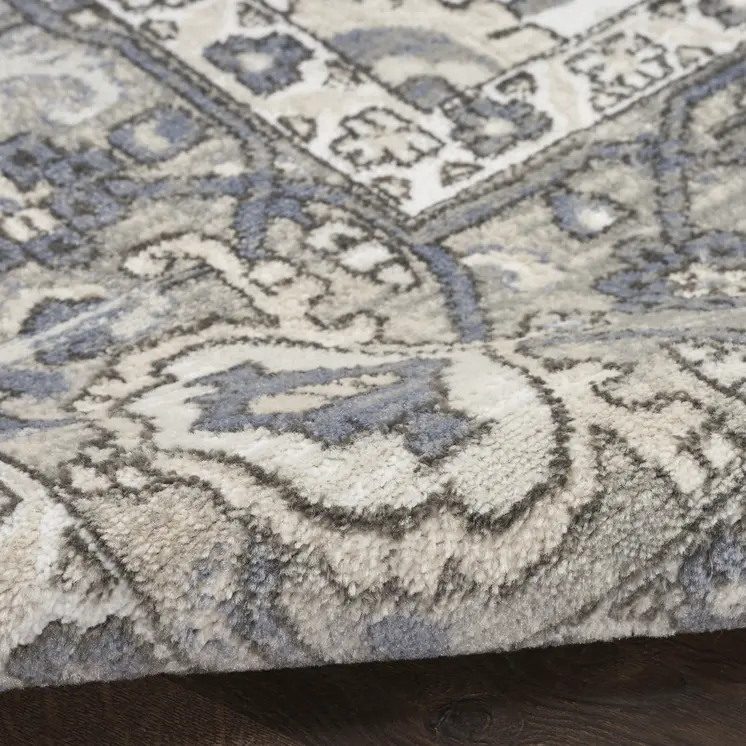8' Blue And Ivory Medallion Distressed Runner Rug