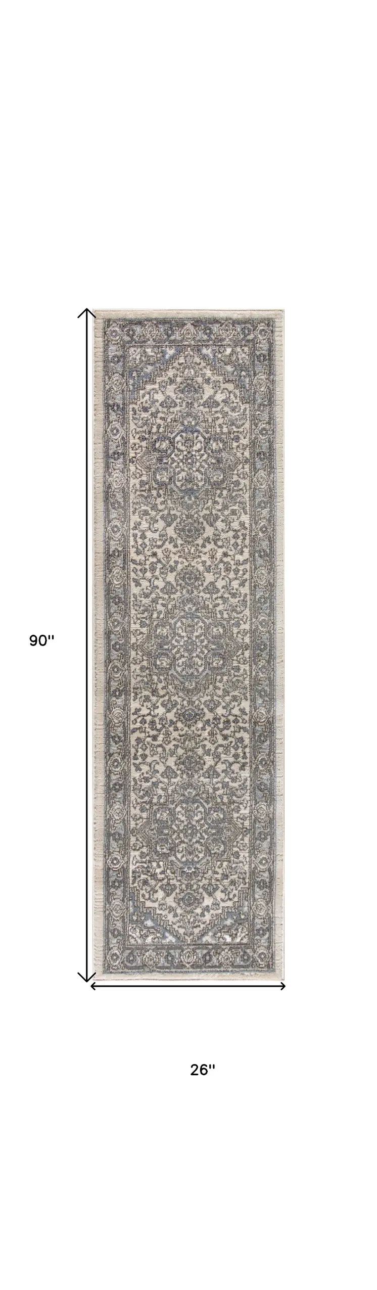 8' Blue And Ivory Medallion Distressed Runner Rug