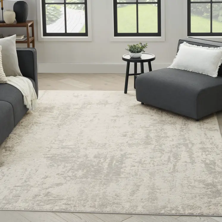 8' X 10' Gray and Ivory Abstract Power Loom Area Rug