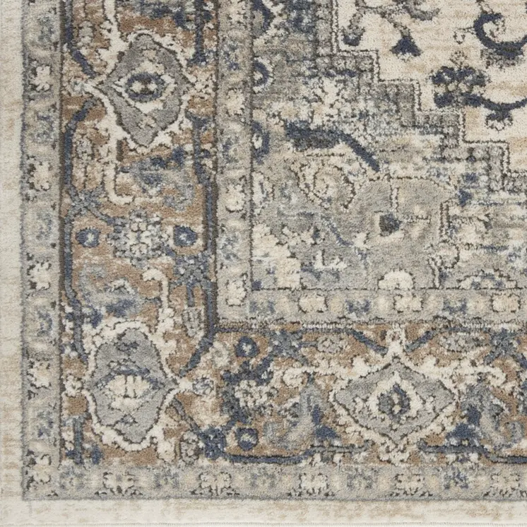 16' Gray And Ivory Medallion Distressed Runner Rug