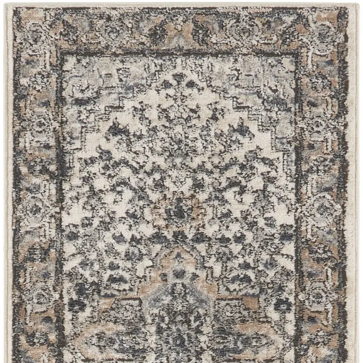 6' Gray And Ivory Medallion Distressed Runner Rug