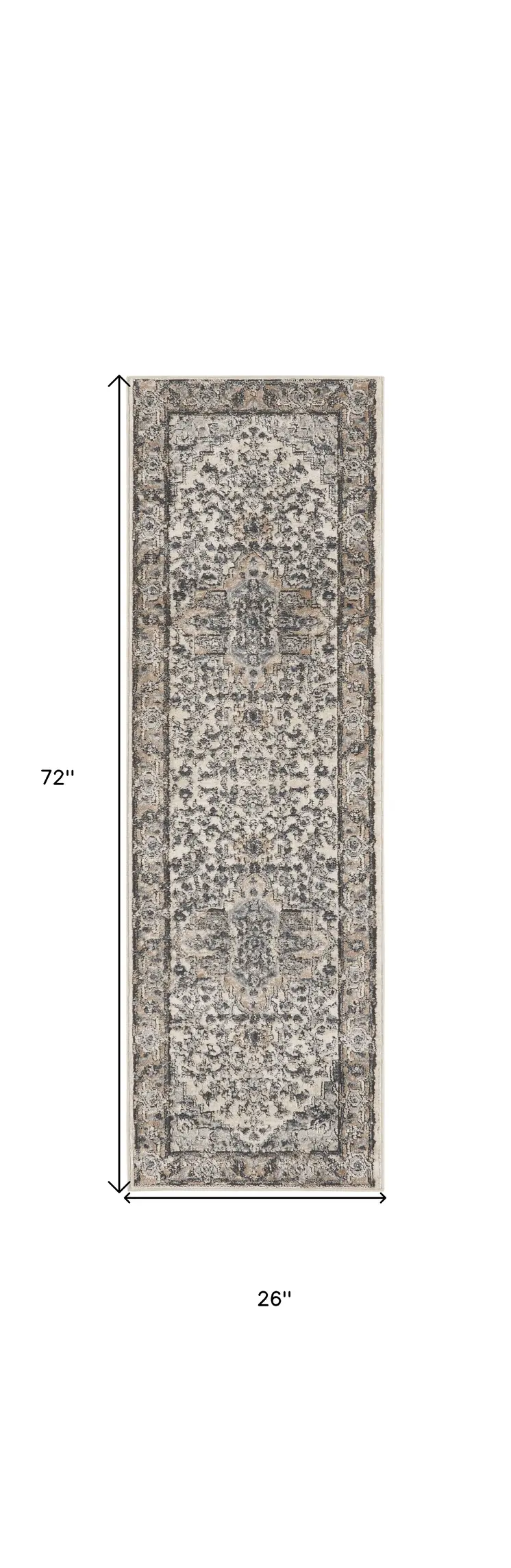6' Gray And Ivory Medallion Distressed Runner Rug