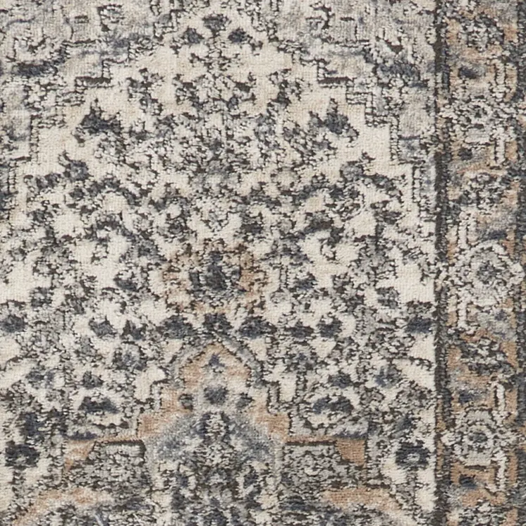 6' Gray And Ivory Medallion Distressed Runner Rug