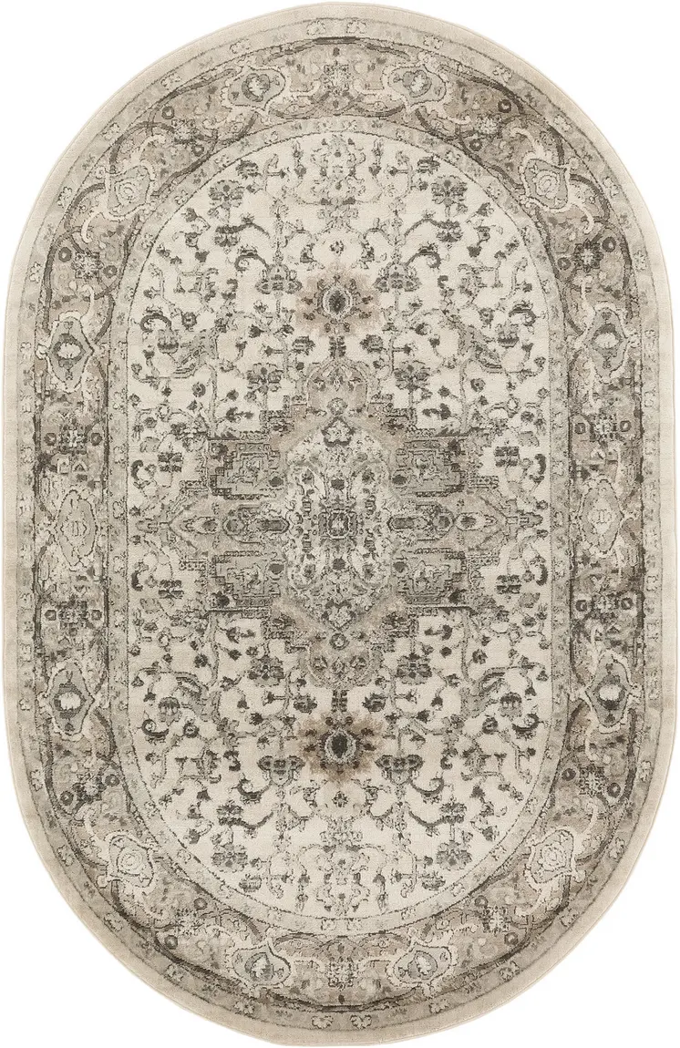 5' X 8' Gray and Ivory Medallion Power Loom Distressed Area Rug