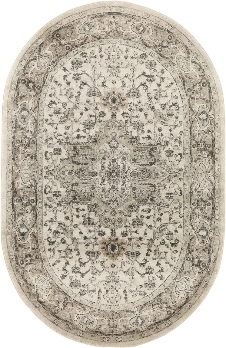 5' X 8' Gray and Ivory Medallion Power Loom Distressed Area Rug