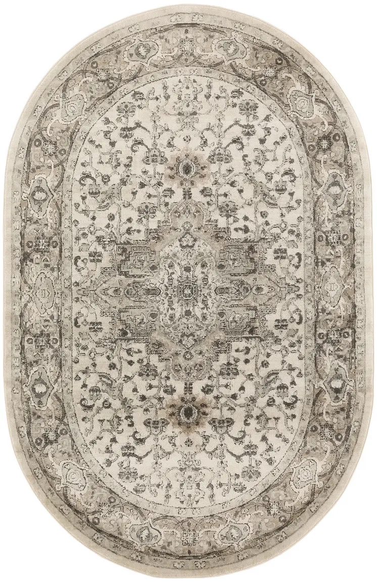 6' X 9' Gray and Ivory Medallion Power Loom Distressed Area Rug