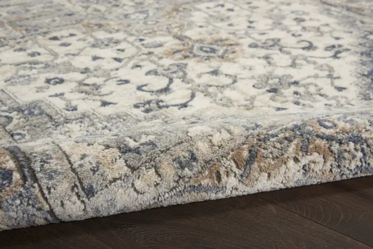 4' Gray and Ivory Square Medallion Power Loom Distressed Area Rug