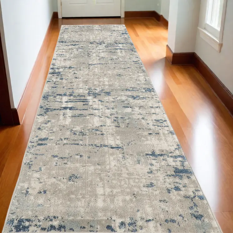 20' Gray And Ivory Abstract Runner Rug