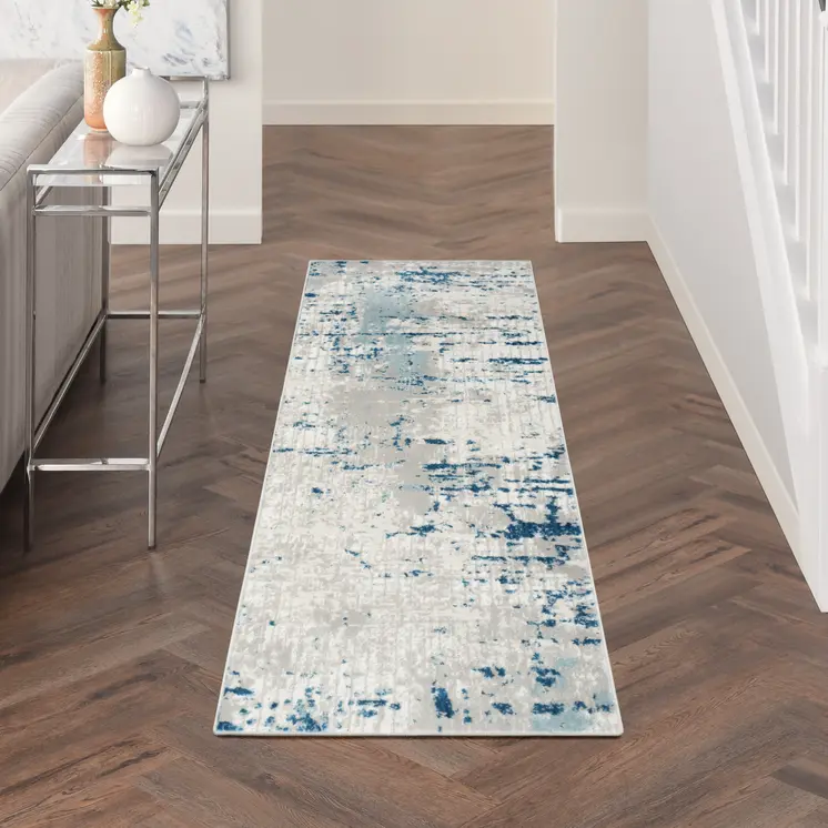 6' Gray And Ivory Abstract Runner Rug